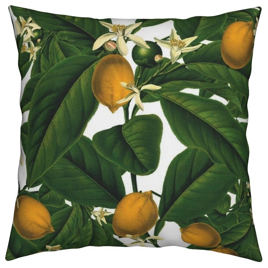 Lemon Botanical Vintage Tropical Plant Floral Throw Pillow Velvet