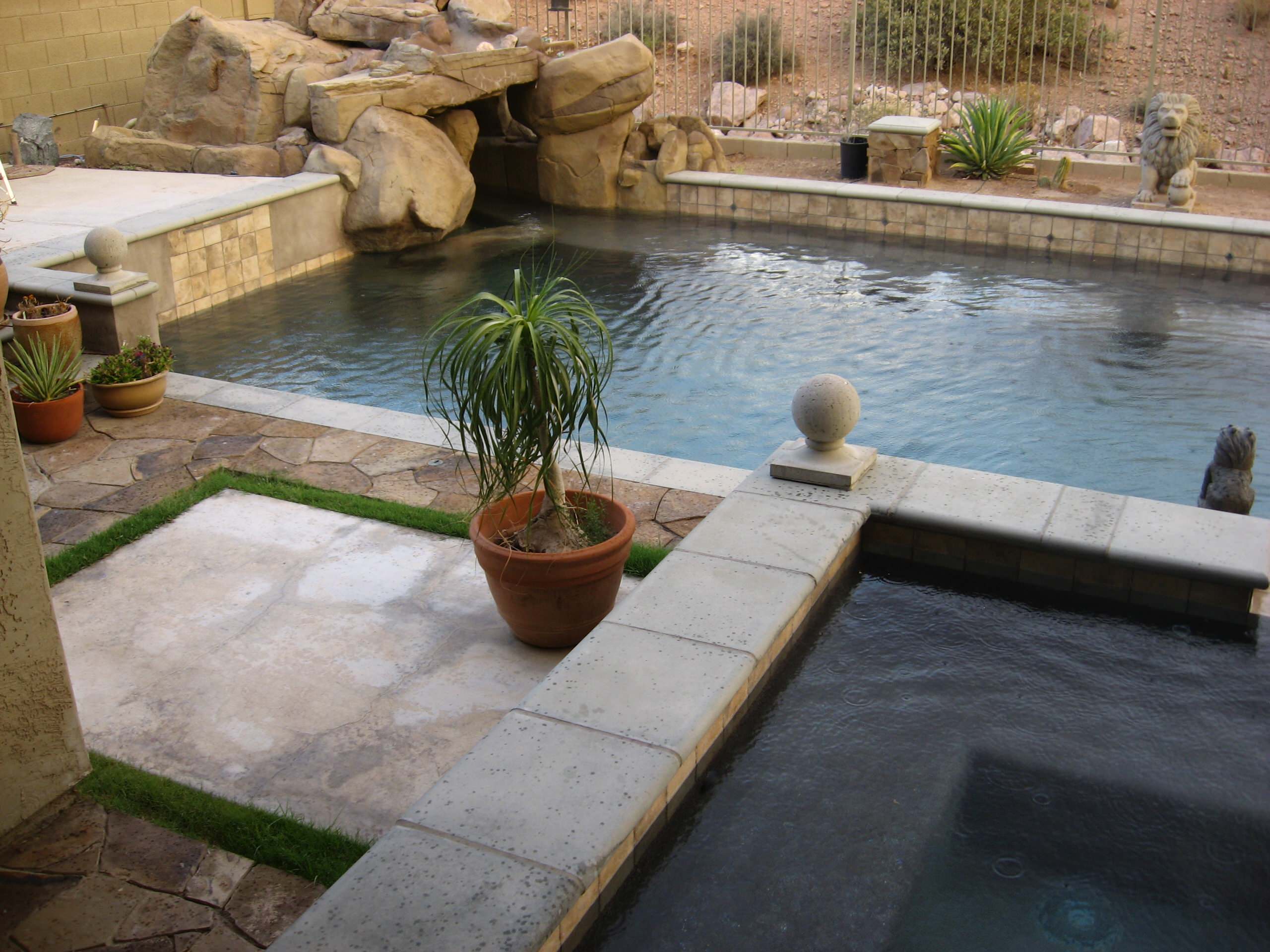Completed Pool with Rock Cave and Spa for relaxation
