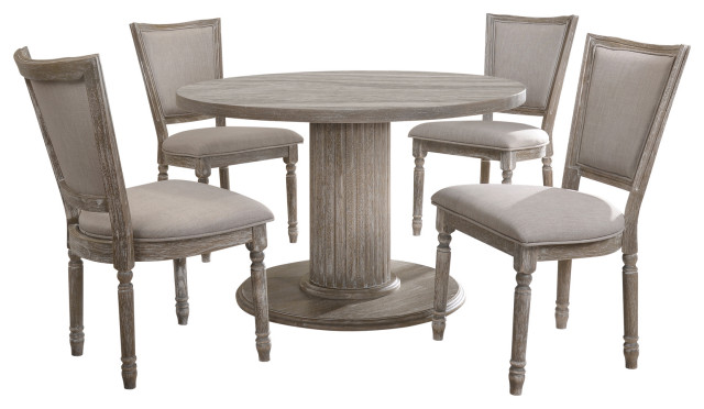 ACME Gabrian Dining Table With Single Pedestal, Reclaimed Gray