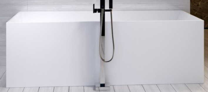 Example of a large minimalist master freestanding bathtub design in San Francisco