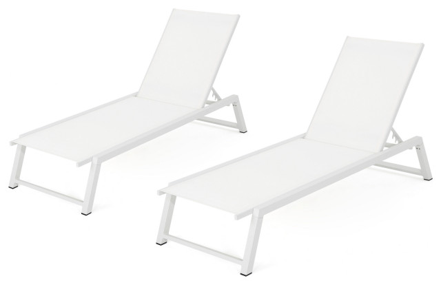 GDF Studio Mesa Outdoor Chaise Lounge With Aluminum Frame, White Mesh/White, Set of 2