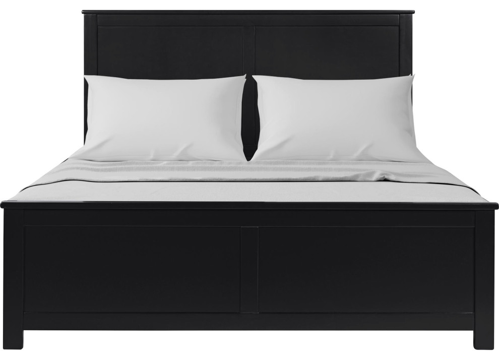 Winston Wooden Platform Bed, Black Transitional Panel Beds by