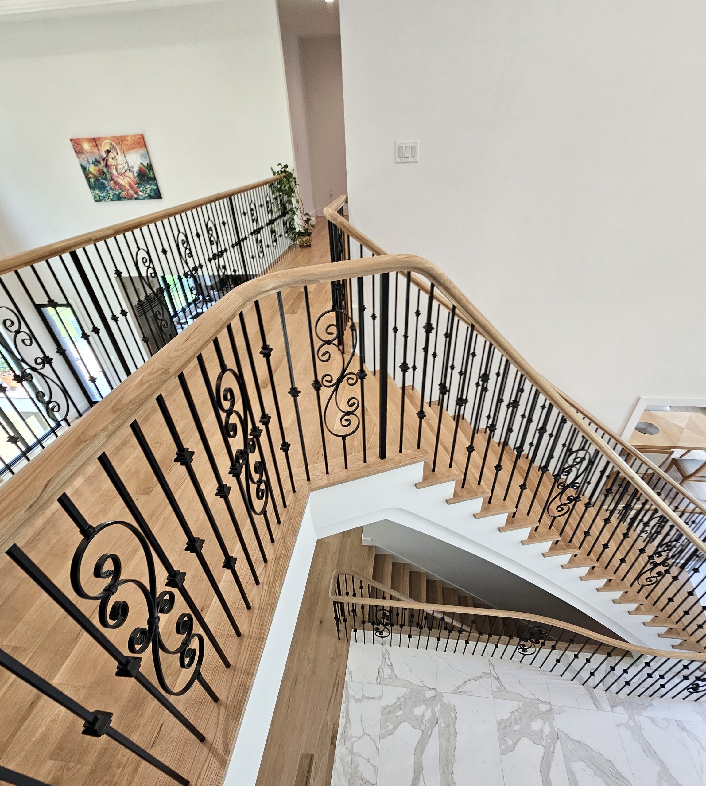 120_Luxurious White Oak Stair with Iron Balusters, Great Falls, 22066