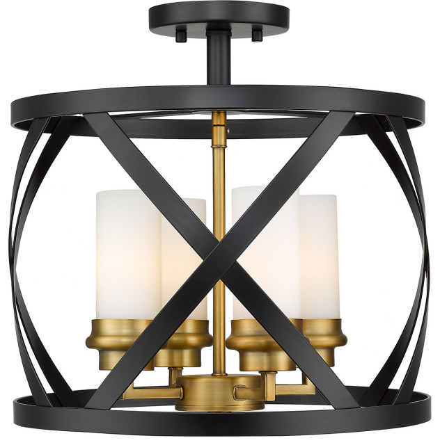 Matte Black and Olde Brass Tone Finish Semi Flush 15"W Steel Candelabra