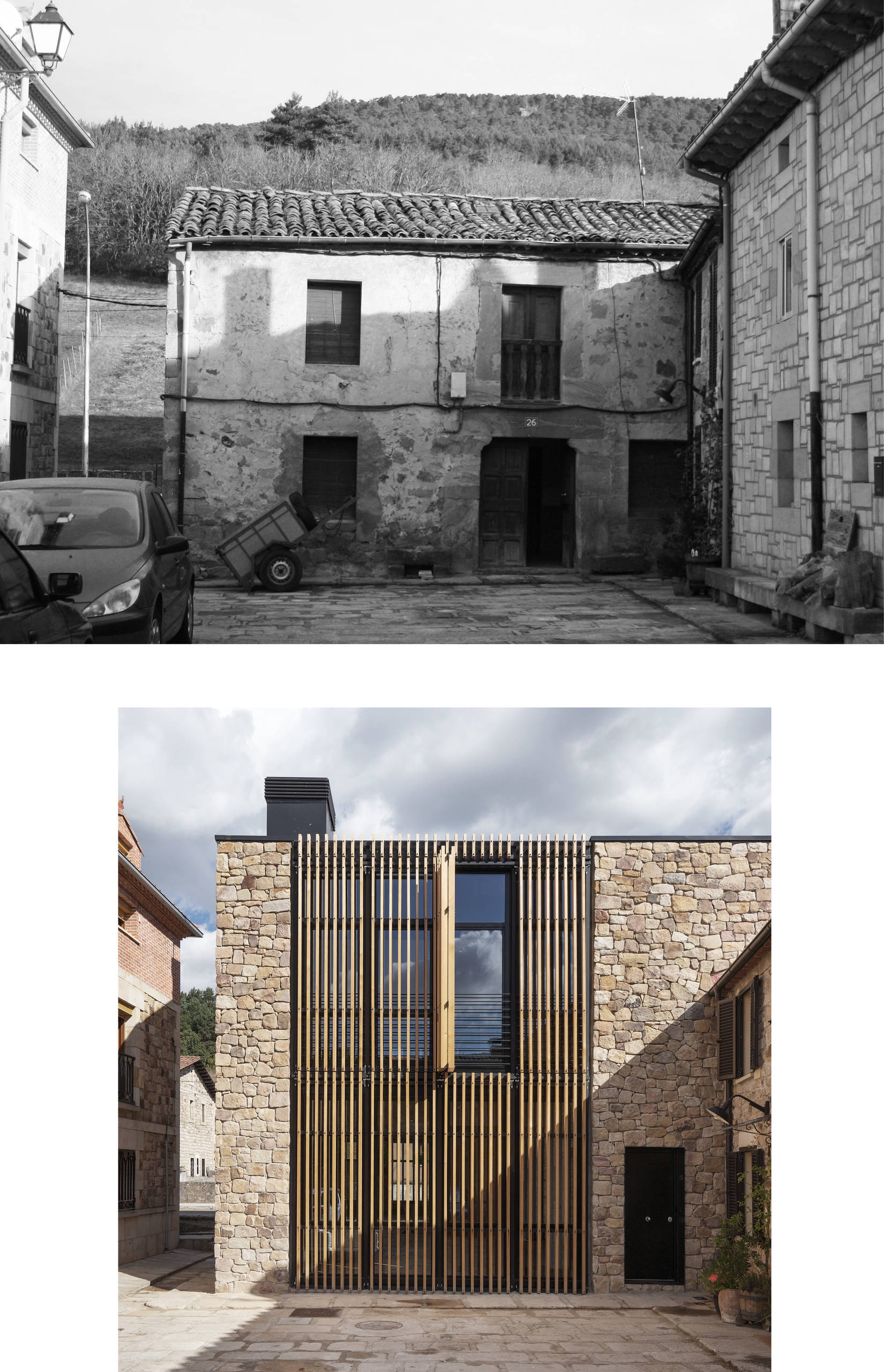 Comparativa del antes y después de la fachada principal
