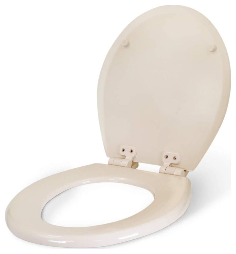 Round Molded Wood Toilet Seat Slow Close Easy Remove Adjustable Hinge