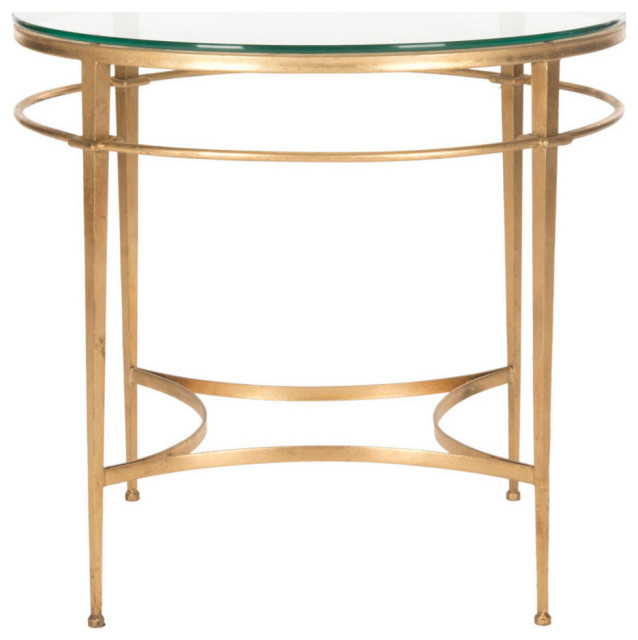Liza Round Antique Gold Glass Side Table Contemporary Side Tables