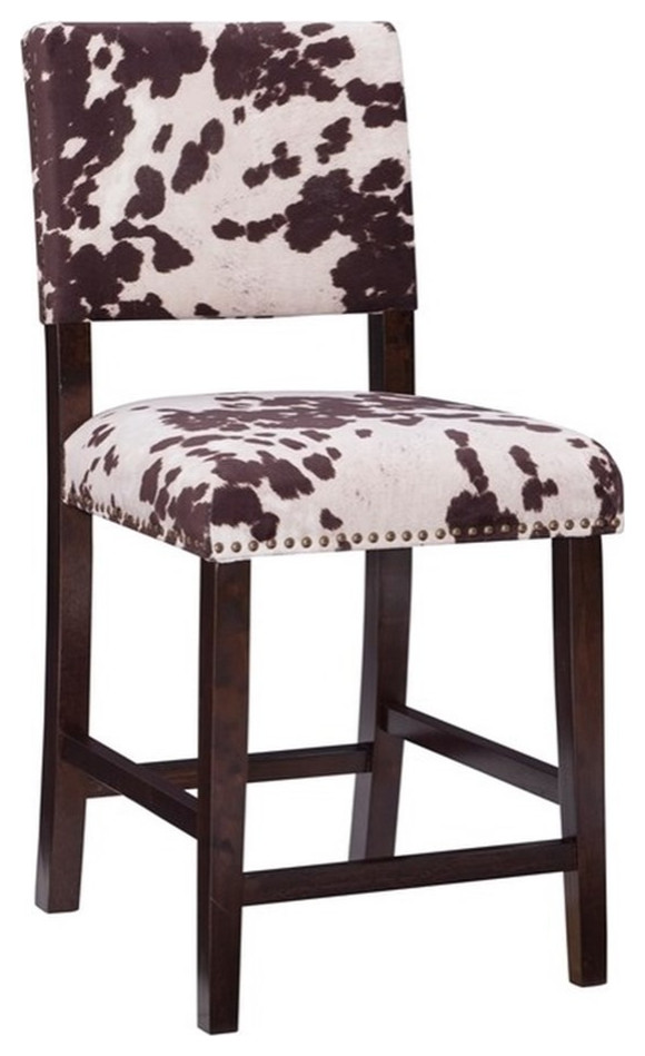 Linon Corey 24" Wood Cow Print Counter Stool in Brown Transitional