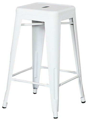 Ajax 24" Contemporary Steel Tolix-Style Barstool - White