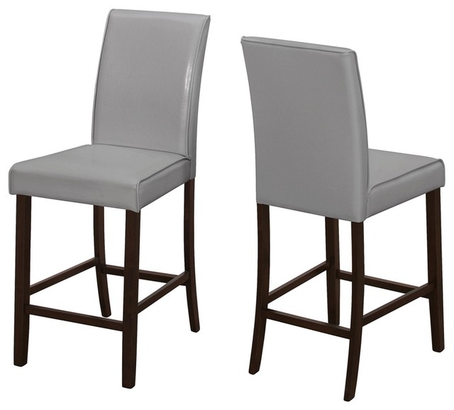 Dining Chair 2 Piece Set Gray Leather, Leather Counter Height Chairs