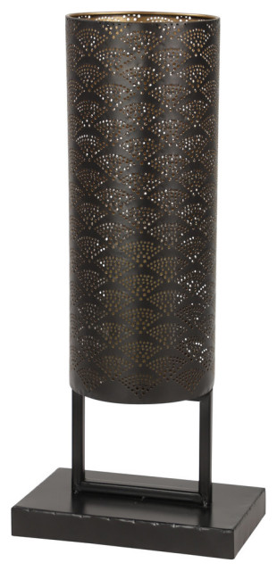 Modern Black Cylinder Metal Lantern With Pierced Metal Boho Pattern, 10"x23"