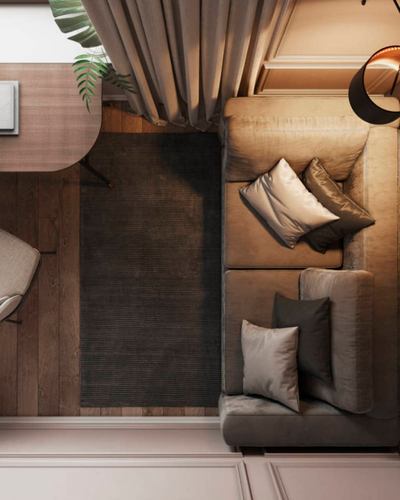 Gray-pink interior. Apartment in St. Petersburg in the neoclassical style