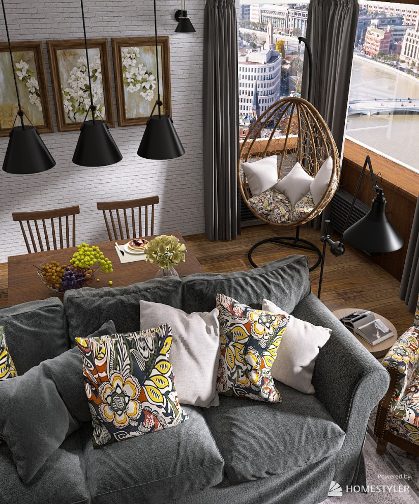 Эскизный проект гостиной (коллажи и 3D-визуализация)