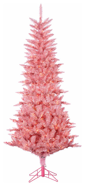 Pink Tuscany Tinsel Tree With 450 Clear Lights, 7.5 Foot