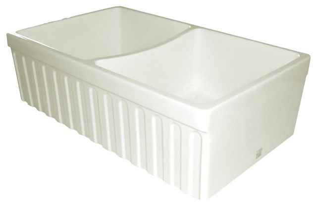 Fireclay Reversible Double Bowl Sink with a Fluted Front Apron
