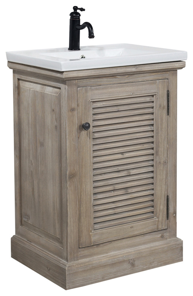 Rustic Style 24, Inch Bathroom Vanity With Ceramic Single Sink, No ...