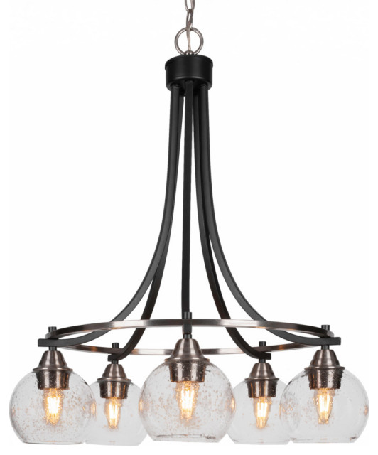 Paramount 5-Light Chandelier, Matte Black & Brushed Nickel, 5.75" Clear Bubble