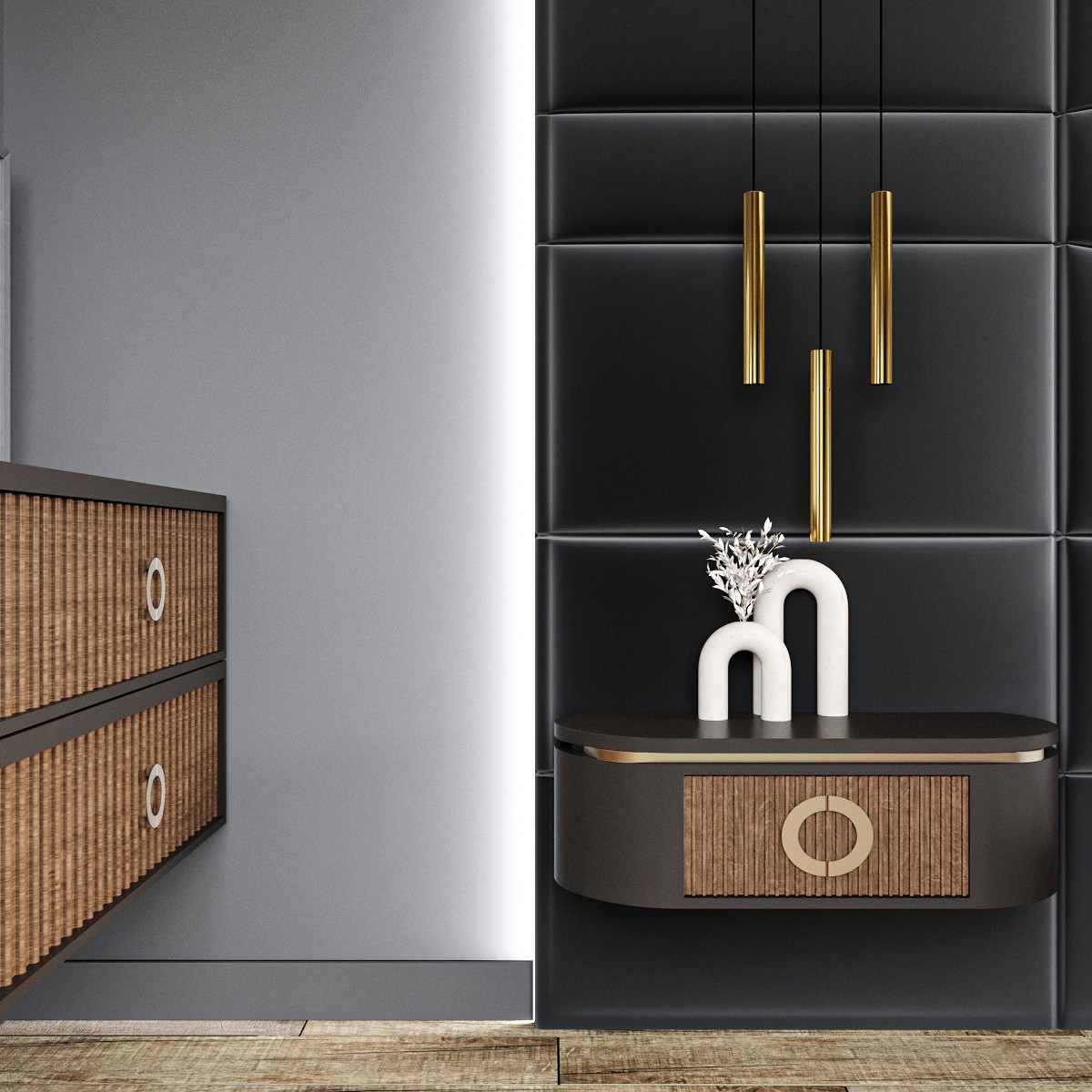 Современные оттенки серого и уютного дерева)