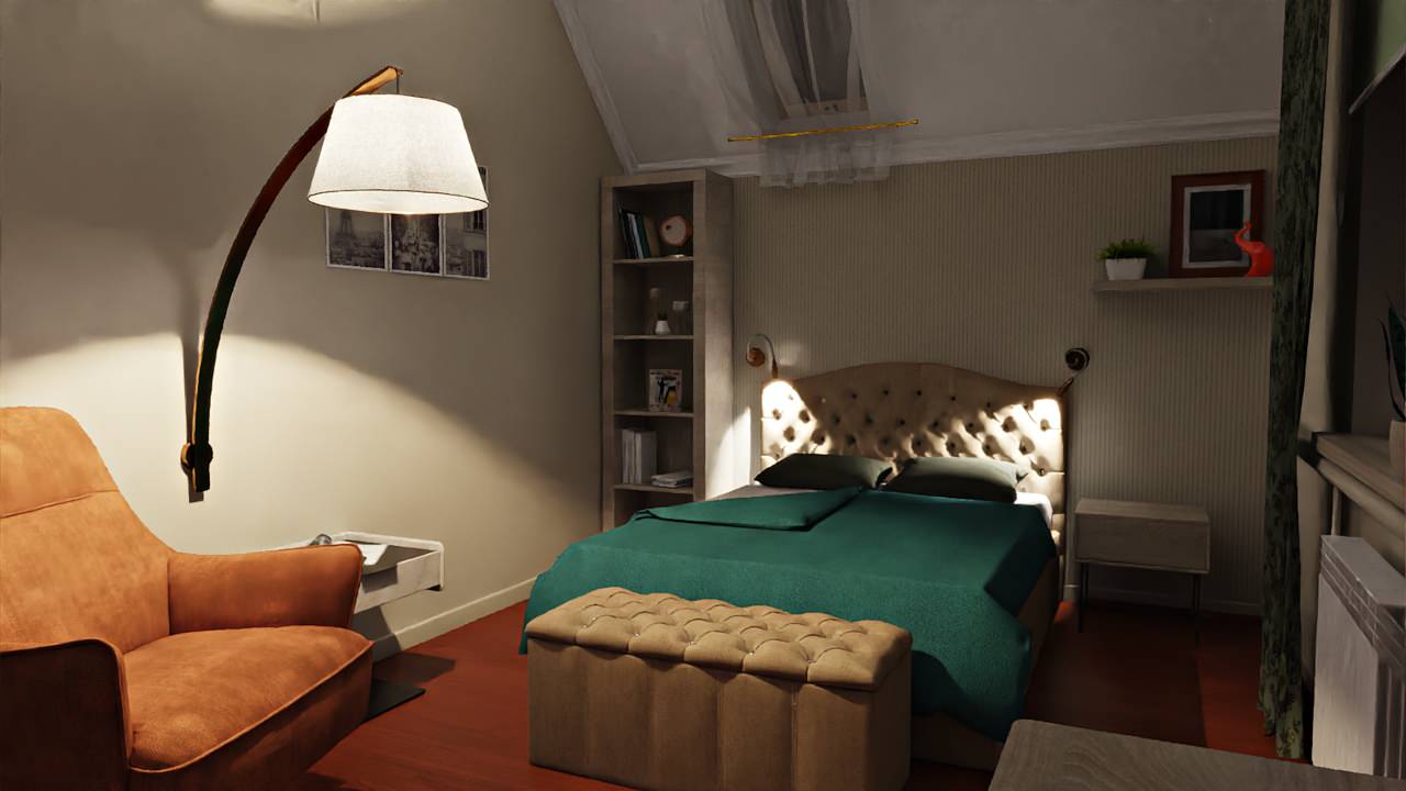 Планировочное решение, создание визуализации спальни в загородном доме