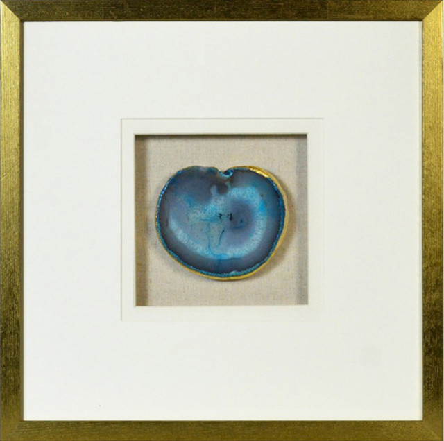 Modern Natural Agate Wall Decor, Gold Frame, Blue