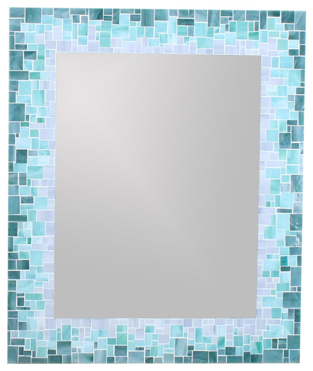 Sunburst Mirror In Glass Mosaic Tiles Of Blue Green And Grey Sunburst Mirror In Glass Mosaic Tiles