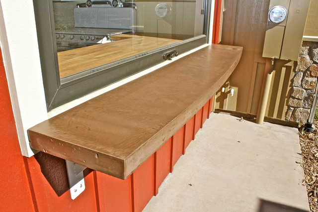 Concrete Countertop For Kitchen To Large Outdoor Pass Thru Window