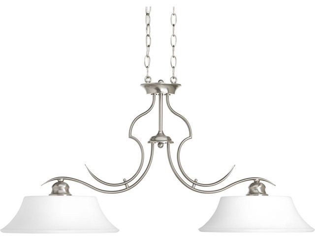 Applause 2-Light Linear Chandelier Brushed Nickel Etched Parchment Glass