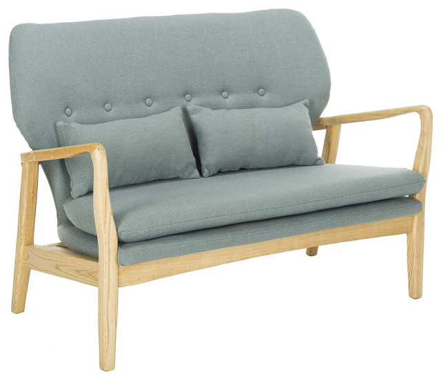 Modern Settee Loveseat, Elm Wood Frame and Blue Polyester Upholstered Seat  - Contemporary - Forks Rakes And Hoes - by Decor Love | Houzz