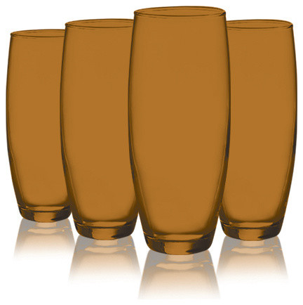 Colored Beverage Flute Glasses, 9 oz. Set of 4, Orange, 9 Oz