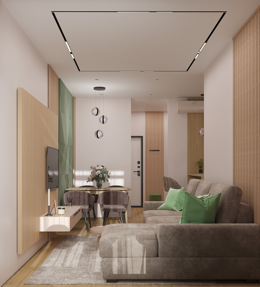 Уютная кухня-гостиная с дневным  сценарием освещения