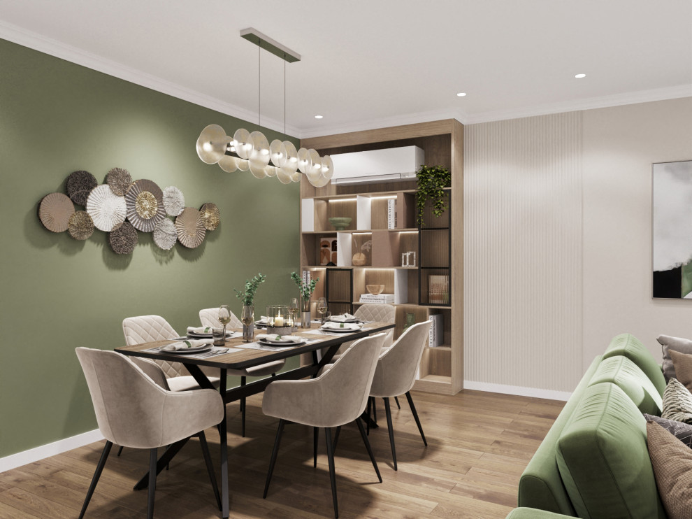 Гостиная с зеленым диваном