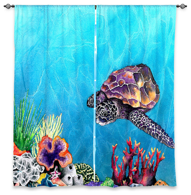 Sea Turtle Window Curtains, 40"x52", Lined