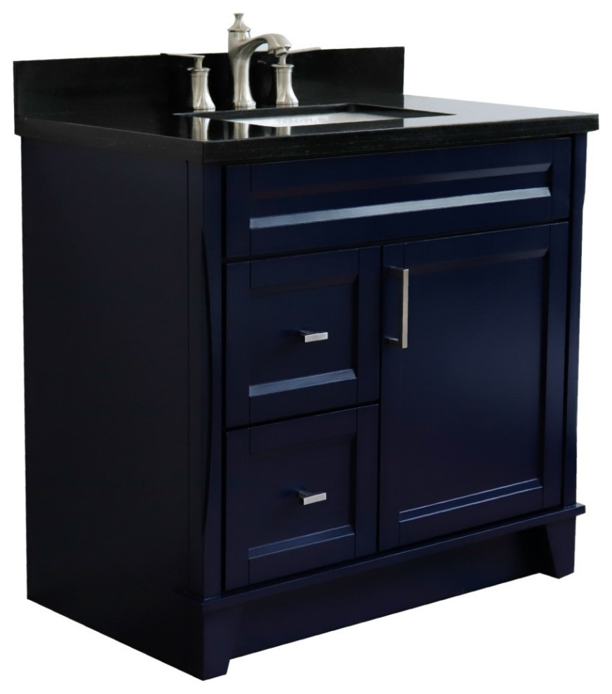 37" Single Sink Vanity, Blue Finish With Black Galaxy Granite - Transitional - Bathroom Vanities ...