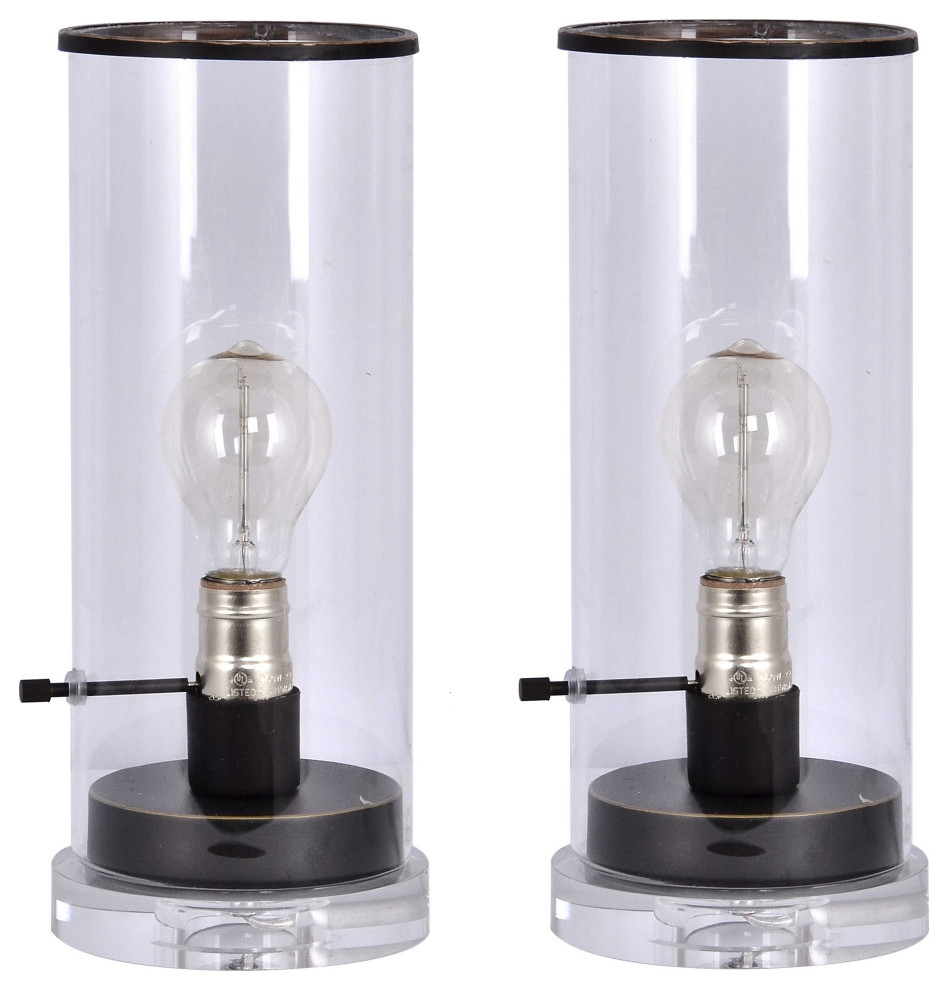 12.5" Clear Glass Table Lamp Set of 2 With Oiled Rubbed Bronze Finish
