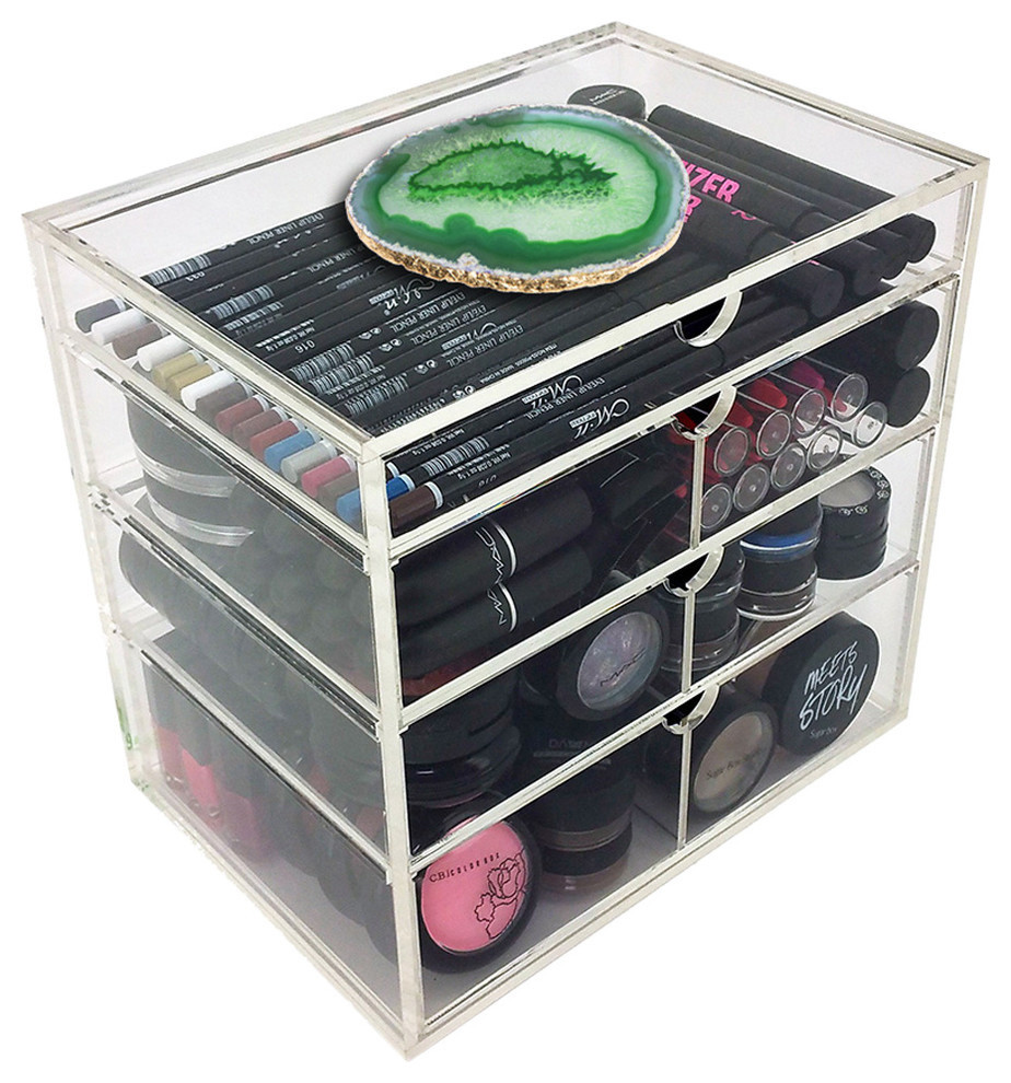 OnDisplay 4 Tier NYC Acrylic Cosmetic/Makeup Organizer with Agate Slab - Green/