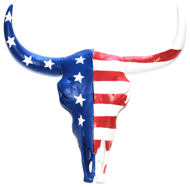 Faux American Flag Bison Skull Wall Decor Red White And Blue