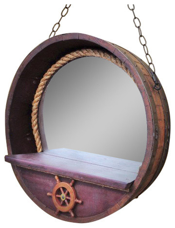 Captain S Porthole Mirror With Rope In 1 4 French Wine Barrel Captain S Porthole Mirror With Rope In 1 4 French Wine Barrel Natural Red