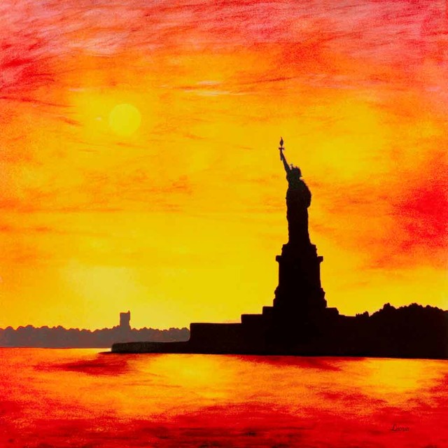 statue of liberty" by paul laoria, giclee canvas wall art contemporary paintings by louis leonard art houzz statue of liberty" by