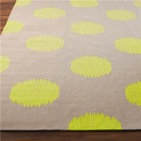 Ikat Dot Dhurrie Rug, Citron Yellow and Taupe