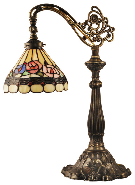 Lea Bridge 1 Light Table Lamp Antique Bronze Sand Tiffany Glass