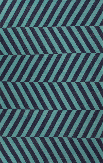 Flat-Weave Stripe Pattern Wool Blue/ Area Rug (5 x 8)