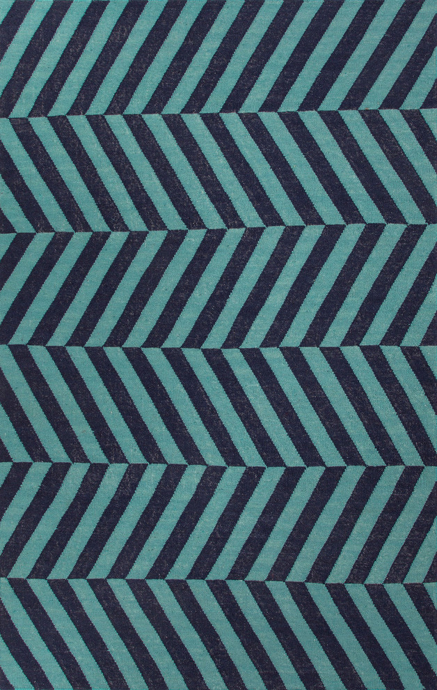 Flat-Weave Stripe Pattern Wool Blue/ Area Rug (5 x 8)