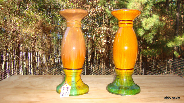 PIER ONE - PAIR OF TAN CERAMIC EXOTIC CANDLE HOLDERS [NWT] HM-1154