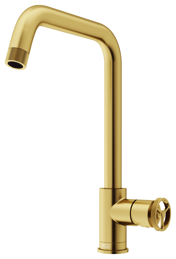 VIGO Cass Industrial Single Handle Kitchen Bar Faucet, Matte Brushed Gold