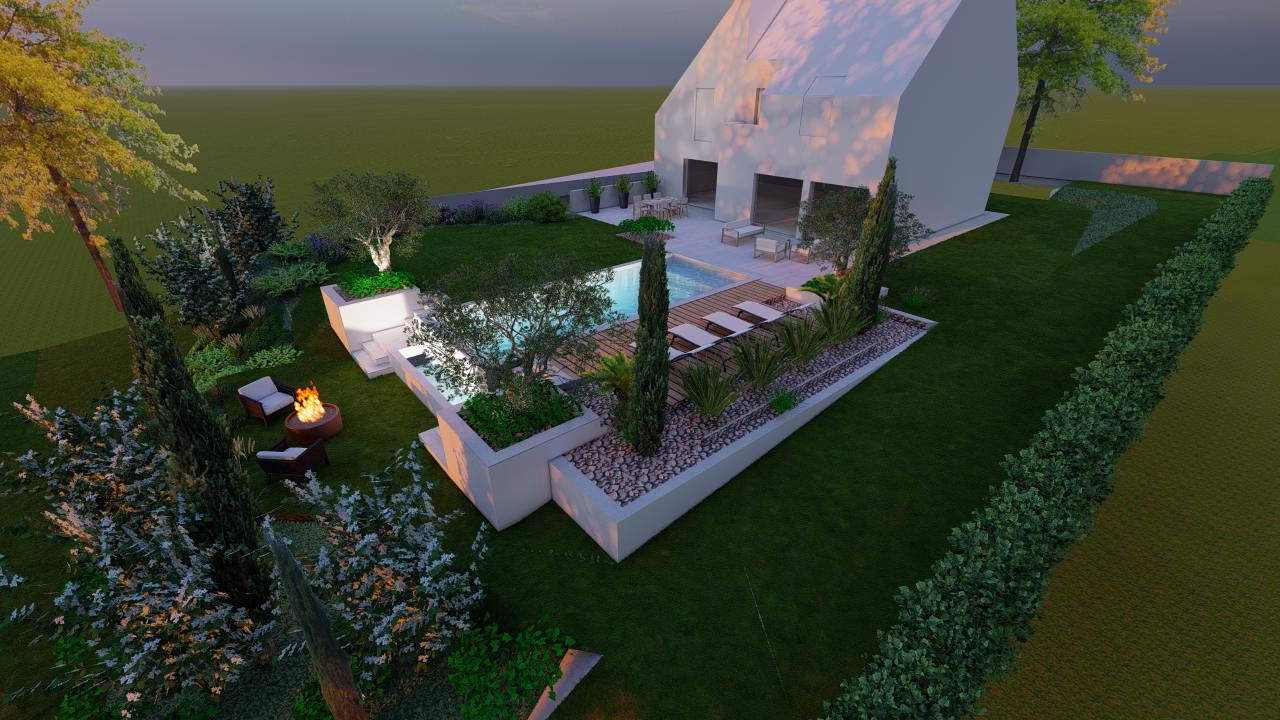 Création d'un grand jardin avec piscine