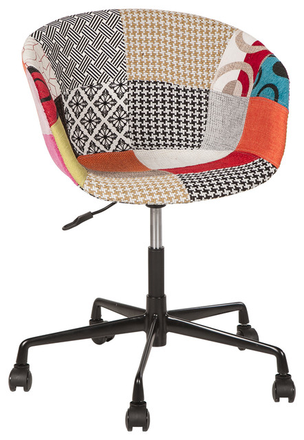 Danish Mid Century Modern Multicolor Patch Fabric Upholstery Office Danish Mid Century Modern Multicolor Patch Fabric Upholstery Office Chair