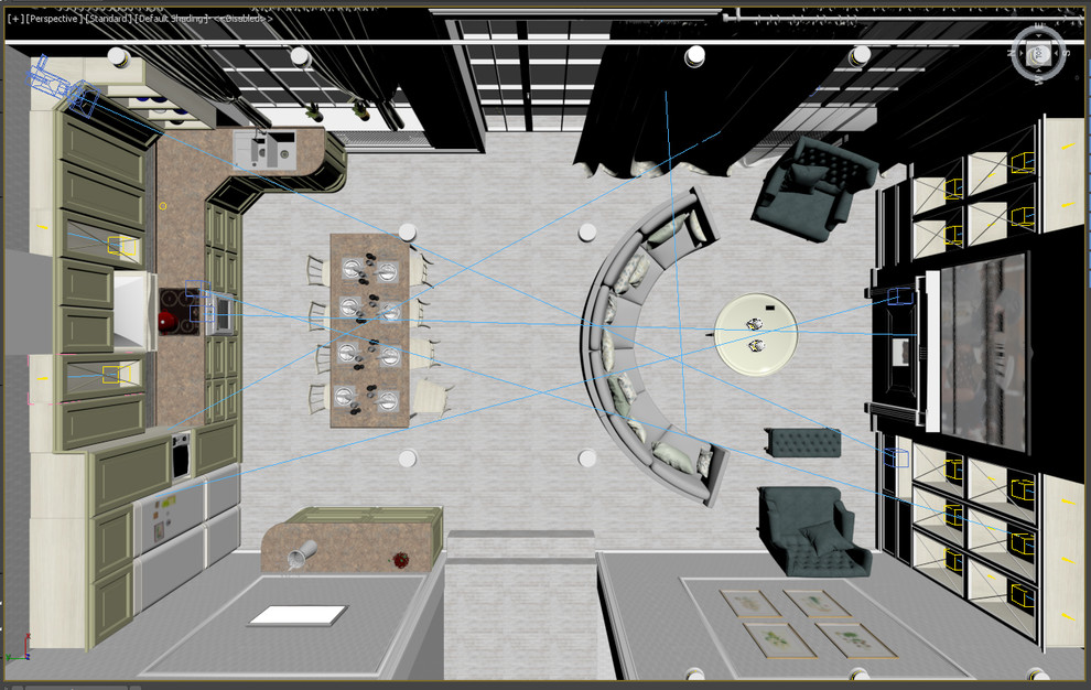 Дизайн и визуализация кухни-гостиной (54м2) загородного дома, в стиле прованс.