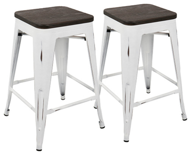 Oregon Industrial Stackable Counter Stool, Vintage White/Espresso, Set