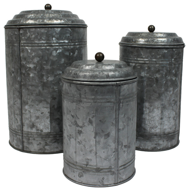 Farmhouse Galvanized Steel Canister 3 Piece Set Farmhouse Kitchen   Home Design 