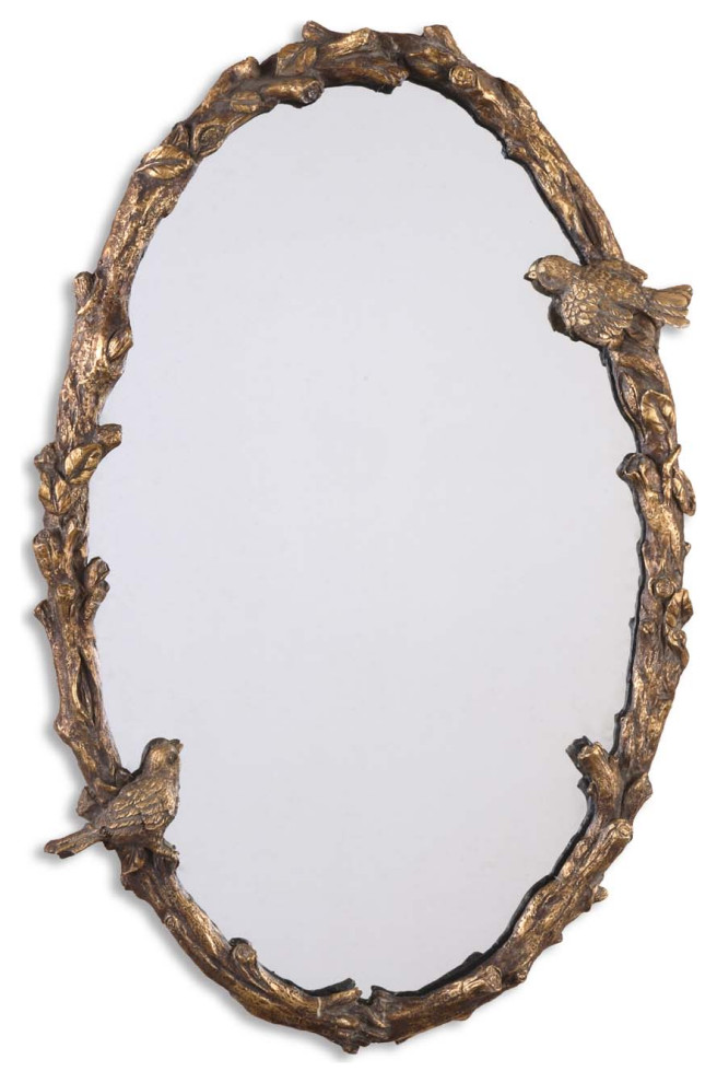 Paza Oval Mirror With Bird And Vine Detail Frame